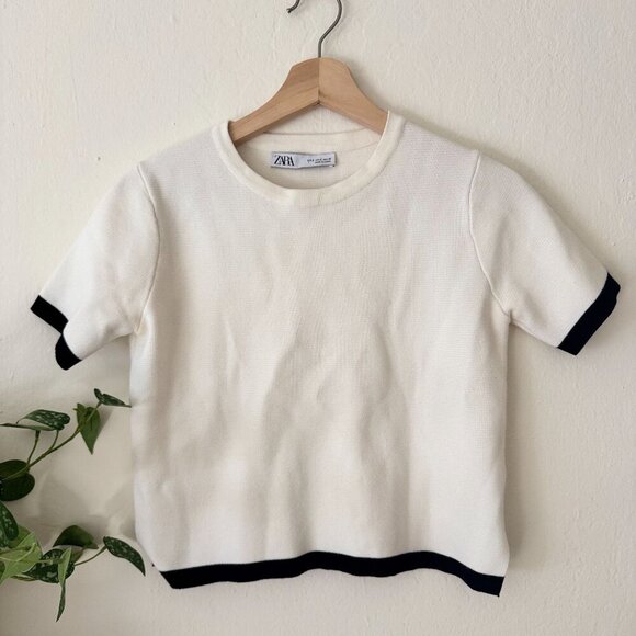 Zara Tops - ✨ Zara Knit Contrast Trim Short Sleeve Top ✨